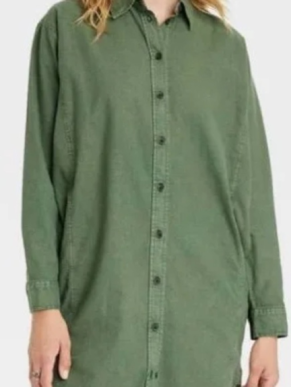 Universal Thread L Olive Green Long Sleeve Button-Up Shirt Dress